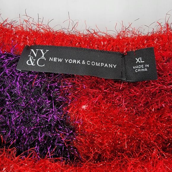 New York and Company Top Womens XL Metallic Eyelash Shimmer Knit Colorblock - Picture 13 of 15